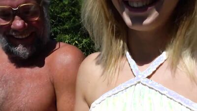 Watch Aria Logan's oiled up pussy get pounded by her grandpa and sprayed with cum