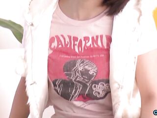 A teenage pixie is auditioning to demonstrate her playful interaction with her enticing anatomy