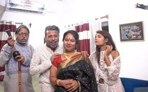 Sasurji and Sasurji's Friend Congek on the Four of Them with His Two Shoulders When They Are Alone in a Full Movie House (hindi Audio)