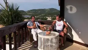 Beautiful milf with perfect curves gets double penetrated on the balcony