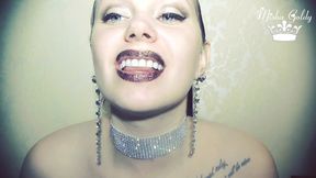 Brown glittery lips and sexy chocolate eating