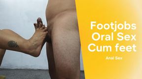 A footjob leads to oral sex and then penetration, ending with cum on the feet (3)