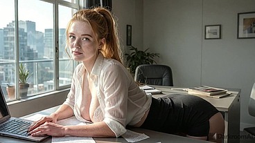 Cheating secretary with a big ass; boss cums on her tits in the office.[AI]