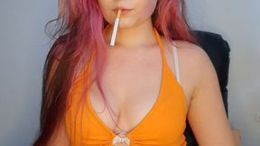 Smoking in a small top that shows off my boobs and a mini skirt, Smoking Fetish - Smokingrapunzel
