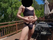 Trying on an xdress thong and top