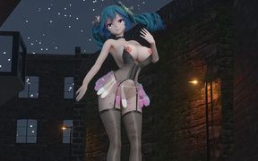 [mmd]miku Princess-party Tonight Meat Urinal Hanging Semen Condom Black Silk Erotic Lingerie