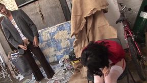Sexy brunette with small breasts fucks stranger in an alley