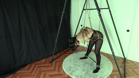 A Woman Tied up in an Embarrassing Position Has Erect Nipples...