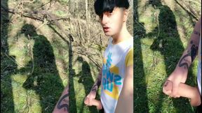 Twink and His Shadow on a Sunny Day - Outdoor Jerk off - Thick Cock