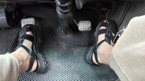 pov pedal pumping while driving in summer platform sandals aV