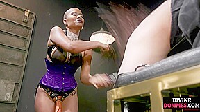 Nubian CFNM domina whips blindfolded sub in BDSM pleasure