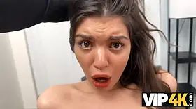 Vip4k. stellar 18-year-old brunette gets screwed hard in the office to secure a loan