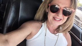 Mature MILF has explosive solo orgasm in the car