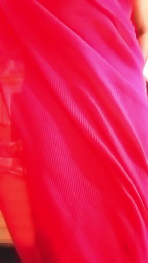 Indian Gay Bottom Crossdresser Gaurisissy Pressing Her Big Boobs in Pink Saree xxx real sex   Clip 1
