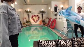 Dirty wet blowjob orgy at poolside love motel with busty nymphette!