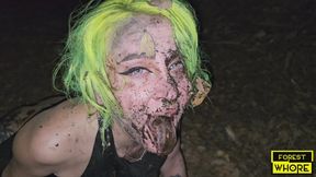 Wild and rough walk with public humiliation, piss, and prolapse