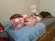 Cross Tied Thick Fuzzy Socks Vibrator Sweaty Sock Gagged