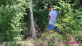 Fingering my pussy in the woods naked with my rubber boots