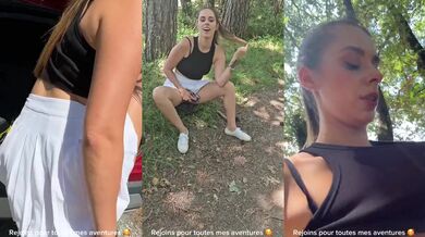 French girl gets throat fucked in the forest cumming hard