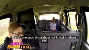 Female Fake Taxi Back seat blowjob from busty blonde driver for lucky stud