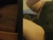 Anal riding, thong bodysuit, masterbation