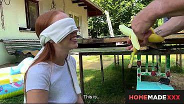 Amateur Russian redhead sucks big cock in the great outdoors