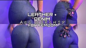 Tight Denim Jeans + Leather Gloved Femdom Ass Worship