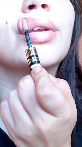 Big luscious lips with natural color lipgloss smoking cigarette   Clip 3