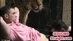 Real str8 amateur stud sucked by DILF while watching TV