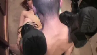 Skinny redhead teen enjoys a wild threesome on campus