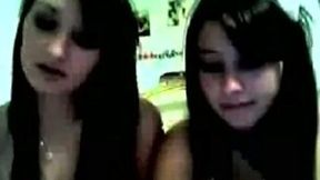 Two cute brunette babes on webcam flashing their goodies