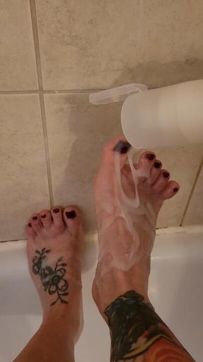 Pouring soap all over my feet
