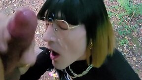 A cute crossdresser is used as a fuck toy in the forest