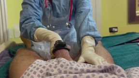 GLOVED NURSE RELEASE YOU FROM CHASTITY AND MILKS YOU WITH A VIBRATOR - MEDICAL EXAM MEDFET
