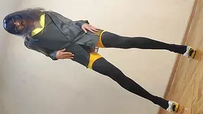 Pony Boy And Sissy Yellow - Sissy In Yellow Dress And High Heels Dancing For Camera And Shows Her Yellow Pussy