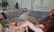 Tatianal masturbates her pussy while she shoves her foot up her submissive's ass.