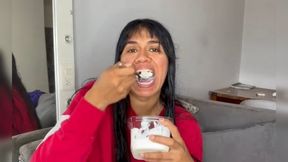 eating yogurt