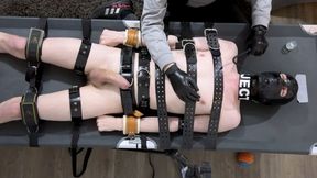 Rubber Twink Strapped Down and Made to Eat His Own Cum