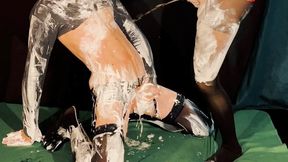 Hot messy fun together in nylons with lots of shaving foam and piss (artwork without audio)