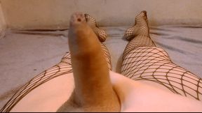 POV: Femboy in Gothic Fishnets Edges &amp; Crushes her trans women thighs, girlcock and balls - Shemale masturbation - Chudai Wataa