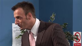 Elegant office darlings are eager to get nailed by two gentlemen