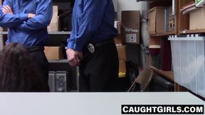 Teen girl gets double cum in mouth from uniformed guards