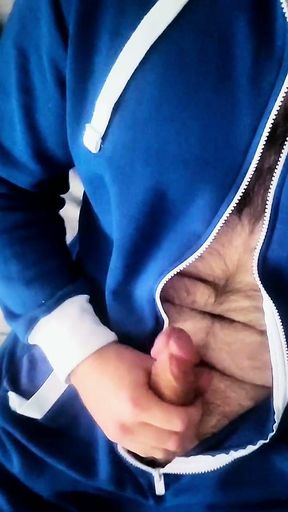 Striptease for you while stroking my BWC as I unzip and masturbate while flatmate is in shower