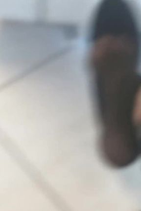 Dangling in Black Flats and Black Nylon Socks