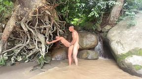 Indigenous girl gets fucked by horny tourist on a river bank