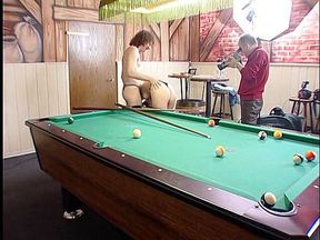 Slut sucking dick on the billiard table