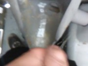 POV Transgirl In Porta Potty Pissing All Over & Playing w/Herself