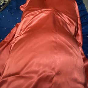 Satin saree lover enjoying with my aunties saree of soft silk