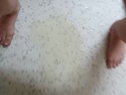 A nice relaxing pee on the wall and floor