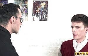 Mature church priest spanks twinks ass and fucks him